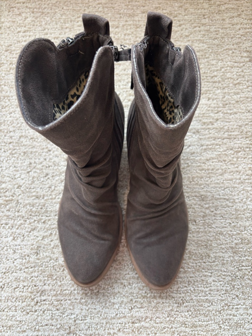 Women's Grey Suede Ankle Booties with Side Zip Closure